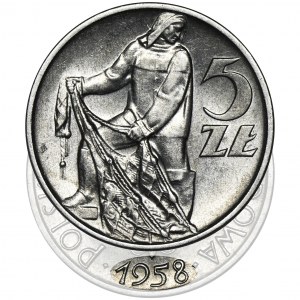 5 złotych 1958 Rybak - wąska ósemka