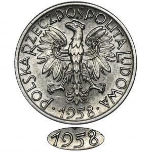 5 złotych 1958 Rybak - wąska ósemka