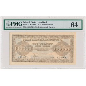 100.000 marek 1923 - A - PMG 64 - pierwsza seria
