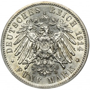 Germany, Saxony, Friedrich August III, 5 Mark Muldenhütten 1914 E