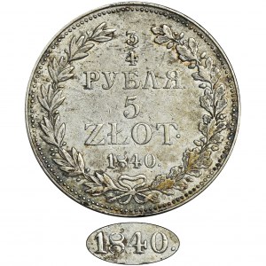 3/4 rouble = 5 zloty Warsaw 1840 MW - RARE