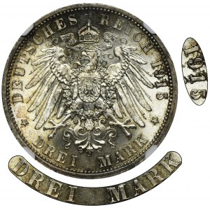 Germany, Brunswick-Lüneburg, Ernst August von Hannover, 3 Mark Berlin 1915 A - NGC MS63