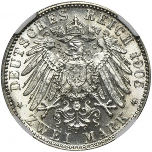 Niemcy, Bawaria, Otto, 2 Marki Monachium 1905 D - NGC MS62