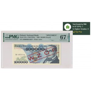 100.000 złotych 1990 - WZÓR - A 0000000 - nr 0634 - PMG 67 EPQ