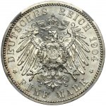 Niemcy, Saksonia, Jerzy I Wettyn, 5 Marek pośmiertne Muldenhütten 1904 E - NGC UNC DETAILS - RZADKIE
