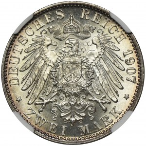 Niemcy, Badenia, Fryderyk I, 2 Marki pośmiertne Karlsruhe 1907 - NGC MS64