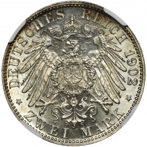Germany, Baden, Friedrich I, 2 Mark Karlsruhe 1902 G - NGC MS63