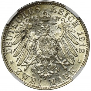 Germany, Saxony, Friedrich August III, 2 Mark Muldenhütten 1912 E - NGC MS64