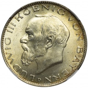 Niemcy, Bawaria, Ludwik III, 2 Marki Monachium 1914 D - NGC MS65 - WYŚMIENITE
