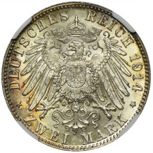 Germany, Bavaria, Ludwig III, 2 Mark Munich 1914 D - NGC MS65