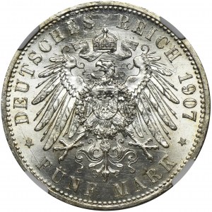 Niemcy, Królestwo Prus, Wilhelm II, 5 Marek Berlin 1907 A - NGC MS62