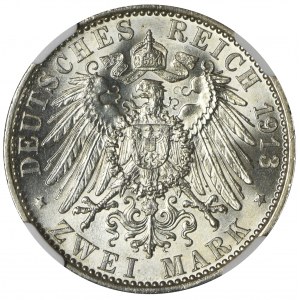 Niemcy, Królestwo Prus, Wilhelm II, 2 Marki Berlin 1913 A - NGC MS65