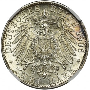 Niemcy, Badenia, Fryderyk I, 2 Marki Karlsruhe 1906 - NGC MS64