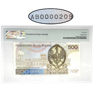 500 złotych 2016 - AB 0000209 - PMG 66 EPQ - niski numer