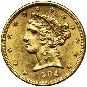 USA, 5 Dolarów Filadelfia 1904 - typ Half Eagle