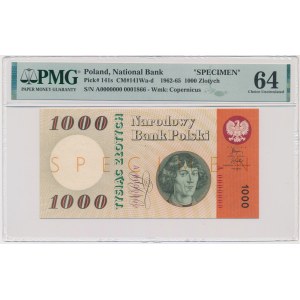 1.000 złotych 1965 - WZÓR - A - PMG 64 - nadruk pomarańczowy