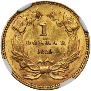 USA, 1 Dolar Filadelfia 1862 - typ Indian Princess Head - NGC MS62