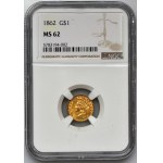 USA, 1 Dollar Philadelphia 1862 - Indian Princess Head - NGC MS62