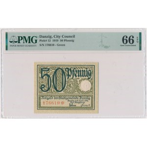 Danzig, 50 Pfennig 1919 - green print - PMG 66 EPQ