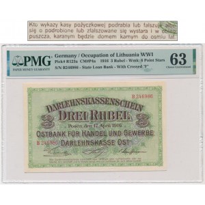 Posen 3 Rubles 1916 - B - long clause - PMG 63 - VERY RARE