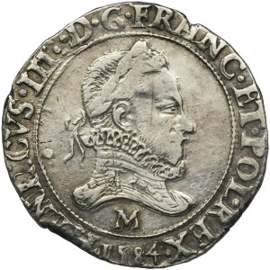Henry III of France, Franc Toulouse 1584 M - RARE