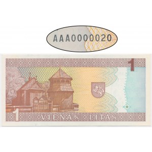 Litwa, 1 litu 1994 - AAA 0000020 - niski numer