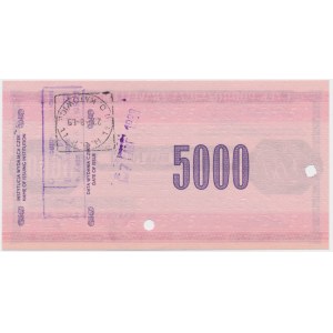 Czek podróżniczy NBP, 5.000 złotych 1990 - skasowany -