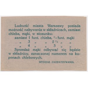 Warszawa, kartka żywnościowa na chleb, ziemniaki i cukier 1919