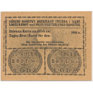 Łódź, dwuodcinkowa kartka żywnościowa na chleb 1916