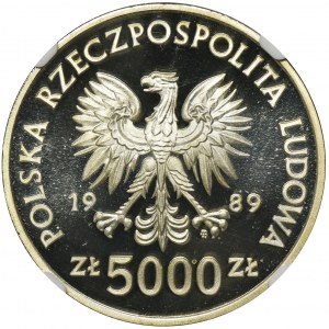 5.000 złotych 1989 Władysław II Jagiełło, Półpostać - NGC PF69 ULTRA CAMEO - RZADKIE