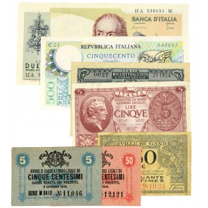 Włochy, zestaw 5 centów - 2.000 lirów 1917-73 (7 szt.)