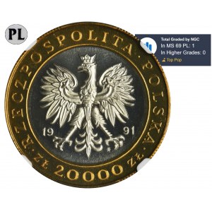 20.000 złotych 1991 225 lat Mennicy Warszawskiej - NGC MS69 PROOF LIKE - jak lustrzanka