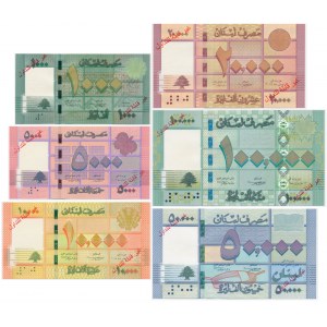 Liban, zestaw wzorów 1.000-100.000 dinarów (6 szt.)