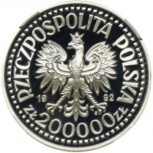 200.000 złotych 1992 Władysław Warneńczyk, Półpostać - NGC PF69 ULTRA CAMEO