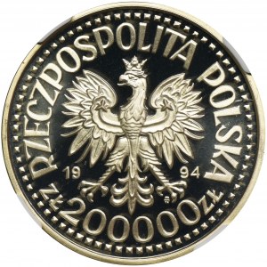 200.000 złotych 1994 Zygmunt I Stary, Półpostać - NGC PF69 ULTRA CAMEO