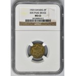 BRASS PROBE, Free City of Danzig, 5 pfennige 1923 - NGC MS63 - EXTREMELY RARE