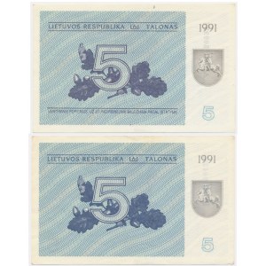 Lithuania, group of 5 Talonas 1991 (2 pcs.)