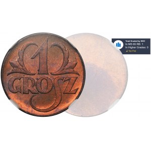 PRÓBA, 1 grosz 1923 Rewers - NGC MS63 RB - RZADKOŚĆ