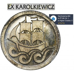 Wolne Miasto Gdańsk, 1/2 guldena 1927 - NGC PF66 CAMEO - ex. Karolkiewicz, BARDZO RZADKIE, LUSTRZANKA