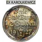 Wolne Miasto Gdańsk, 1/2 guldena 1927 - NGC PF66 CAMEO - ex. Karolkiewicz, BARDZO RZADKIE, LUSTRZANKA