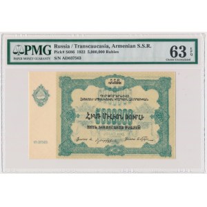 Russia, Transcaucasia, 5 million Rubles 1922 - PMG 63 EPQ