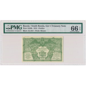 Russia, South Russia, 3 Rubles 1919 - PMG 66 EPQ