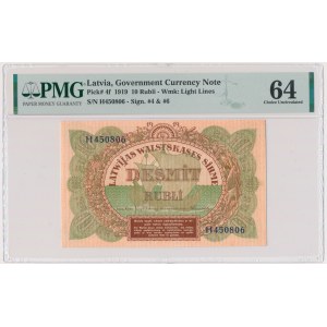 Łotwa, 10 rubli 1919 - PMG 64