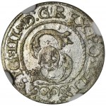 Zygmunt III Waza, Szeląg Ryga 1596 - NGC MS62 - BARDZO RZADKI, przebitka z 87