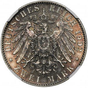 Germany, Saxony, Albert, 2 Posthumous Mark Muldenhütten 1902 E - NGC MS63