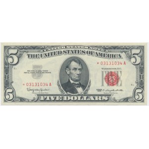 USA, Read Seal, 5 Dollars 1963 ★ - Granahan & Dillon - star note
