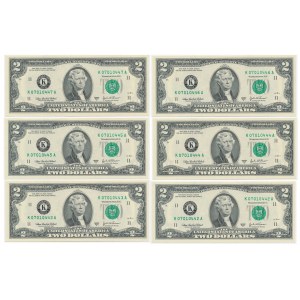USA, Green Seal, group of 2$ 2003 - Cabral & Snow (6 pcs.) - next serial numbers