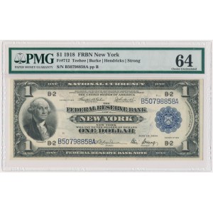 USA, FRBN New York, 1 Dollar 1918 - Teehee & Burke & Hendricks & Strong -PMG 64