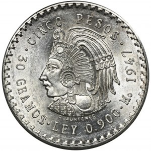 Meksyk, Republika, 5 Peso 1947 Cuauhtemoc