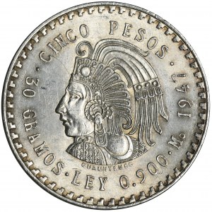 Mexico, Republic, 5 Pesos 1947 Cuauhtemoc
